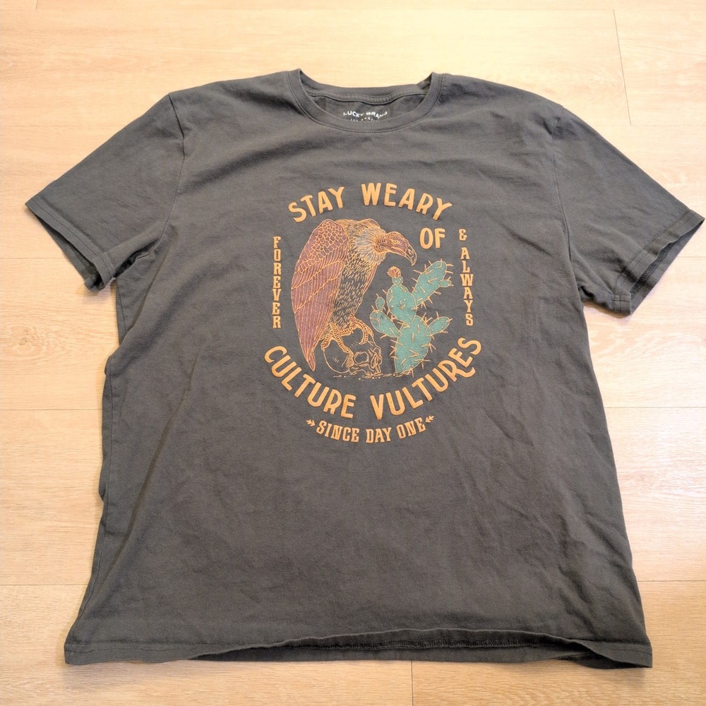 Lucky Brand Mens XL Culture Vultures Graphic Shirt Vulture Skull Cactus Cowboy